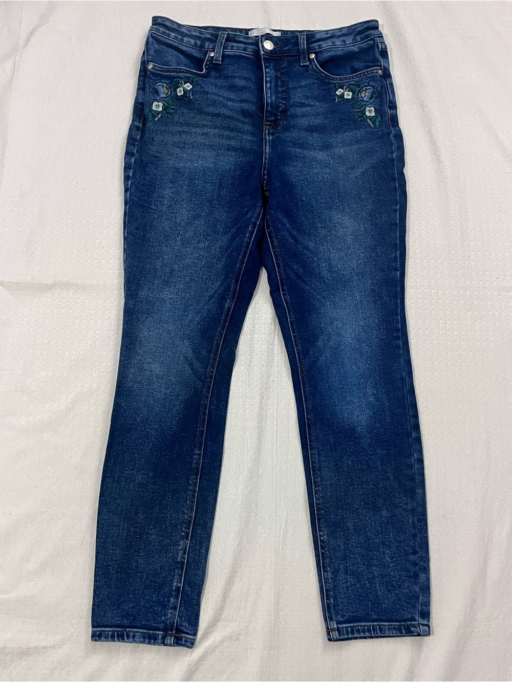 LC Lauren Conrad Dark Blue Embroidered Skinny Jeans size 12